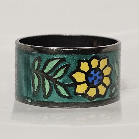 Vintage Sterling silver enamel ring 7.5 - Picture 3 of 10